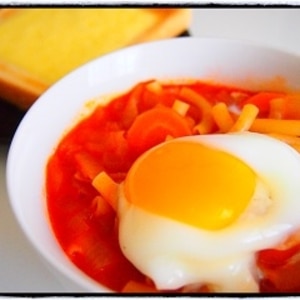 温泉卵とショートパスタのトマトスープ☆